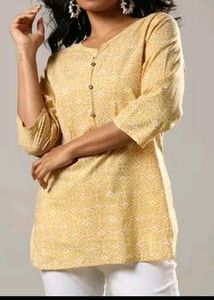 Yellow Printed short Kurti
