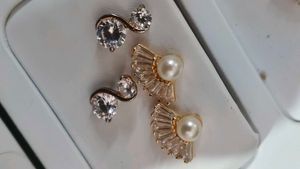Elegant Pearl and Crystal Earrings Set