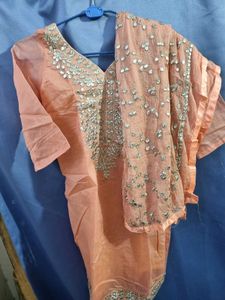 Peach Embellished Kurta Set