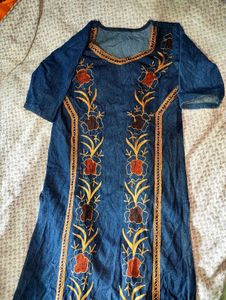 Embroidered Denim Kurta