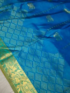 Blue &amp; Gold Pure Kanchipuram Silk Saree
