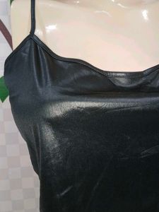 (100)Black Faux Leather Cami Top