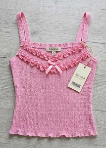 Cute Pink Smocked Ruffle Tank Top