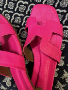 Hot Pink Crocodile Print Slides