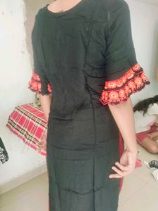 Black And Flowers Orange Kurti
