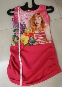 Hot Pink Partywear Frock For 7 To 11 Years Girls