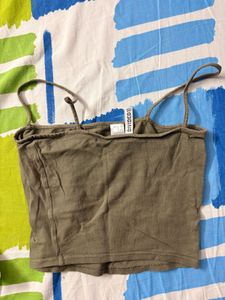 olive green Spaghetti Strap Crop Top