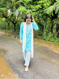 Beautiful Blue Kurta Set with White Dupatta