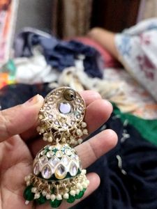 Elegant Jhumka Earrings with Pearl &amp; Stone