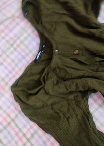 Green Button-Up Smocked Top