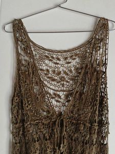 Boho Crochet Maxi Overlay (Olive Green)