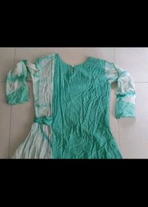 Elegant Teal &amp; White Kurta with Leggings