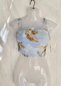 7145. Artistic Angel Print Crop Top