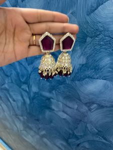 Stunning Jhumka Earrings with Purple Stones