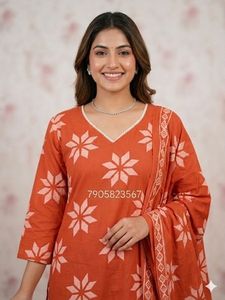 (Combo)Orange Floral Print Kurta Set &amp; yellow flor