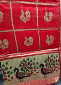 Red and Gold peacock printed saree 🦚❤️