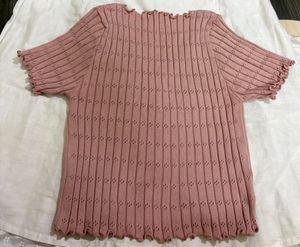 Cute Pink Ribbed Button-Up Cardigan