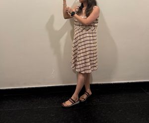 Cream And Brown Plaid Dress