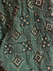 Green Embroidered Lehenga with Colorful Dupatta