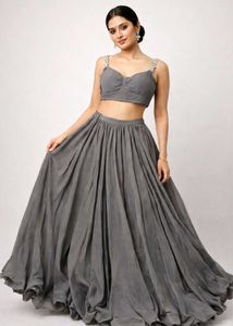 Elegant Grey Lehenga Choli with Stylish Strap