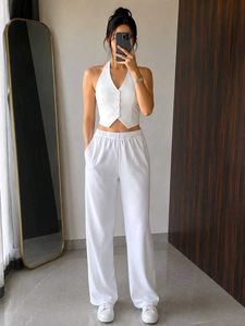 White Halter Vest & Wide Leg Pants Set