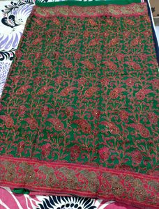 Royal Green Designer Saree with Embroidered Blouse