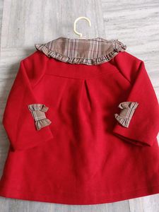 Red Coat with Plaid Collar