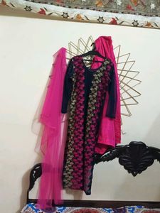 Pink &amp; Navy Floral Salwar Kameez