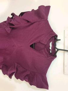 Chic Plum Ruffle Sleeve Dress