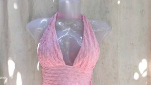 Chic Pink Sequin Butterfly Crop Top