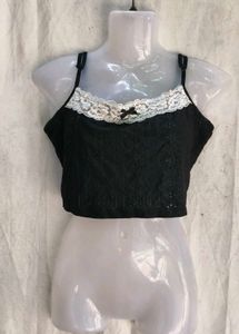Cute Black Lace Trim Crop Top