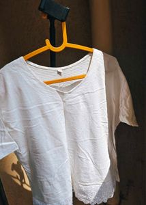White Lace Trim V-Neck Top