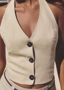 Zara Linen Blend Halter Neck Top