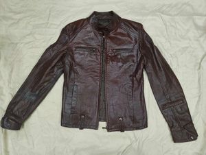 unisex cherry red fitted biker leather jacket