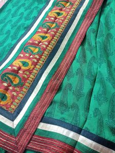 Elegant Green 💚 Printed Saree