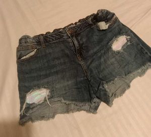 Distressed Denim Shorts with Sequins