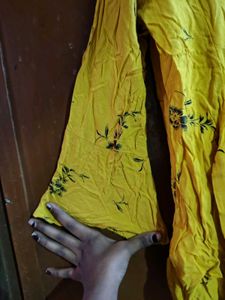 Yellow Floral print flared sleeve top