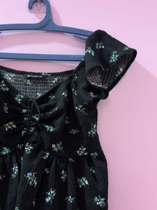 Cute Black Floral Off-Shoulder Top