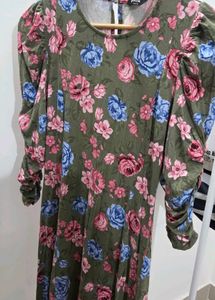 Floral Puff Sleeve A-Line Dress