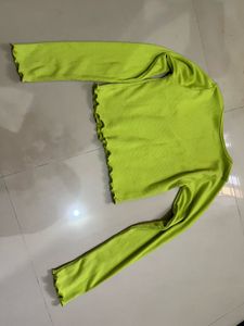 Lime Green Lettuce Trim Crop Top