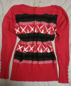 Red Patterned Knit Sweater