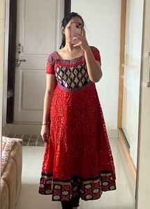 Elegant Red Embroidered Anarkali Kurta