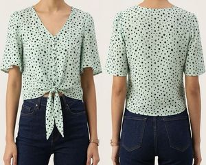 Polka Dot Tie-Front Blouse – Short Flutter Sleeve