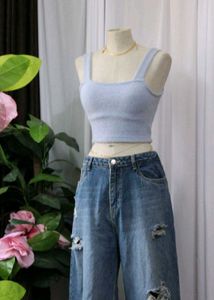 price fixed Blue Fuzzy Cropped Tank