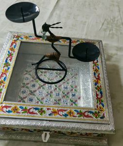 Wooden Meenakari Box &amp; Set Of 3 Candle Stand