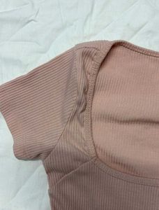 Peach Ribbed Square Neck Top