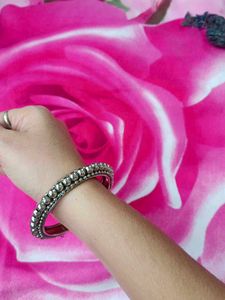 Elegant Silver Beaded Bangles