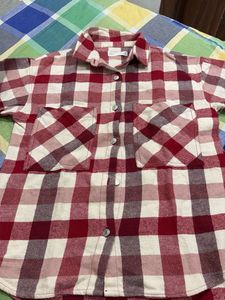 Zara Red &amp; White Plaid Flannel Shirt