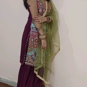 Embroidered Kurta with Palazzo and Dupatta