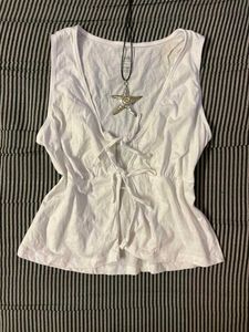 White Sleeveless Tie-Up Tank Top
